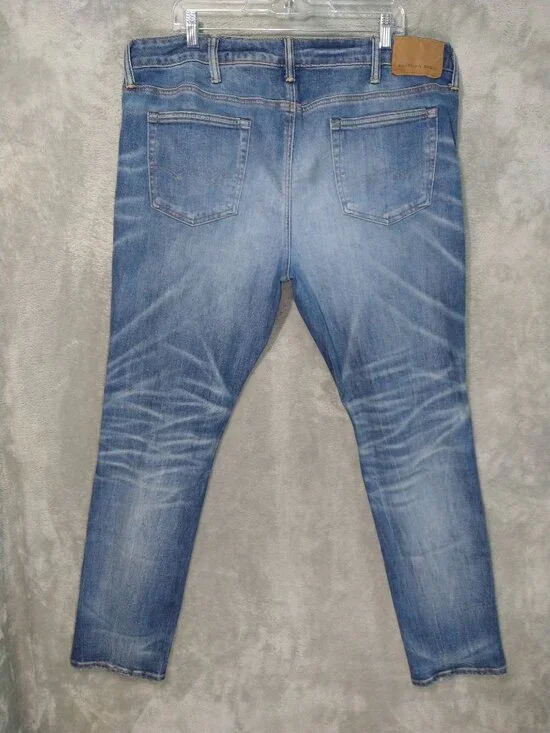 American Eagle Jeans Mens 40x32 Blue Denim Skinny Airflex Distressed Medium Wash - Picture 2 of 10